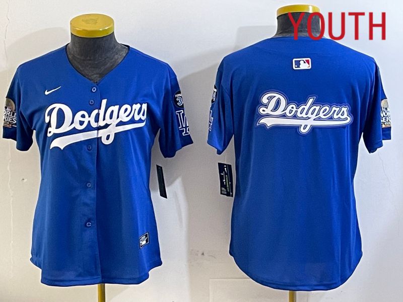 Youth Los Angeles Dodgers blank 2024 World series patch blue jersey 202411204